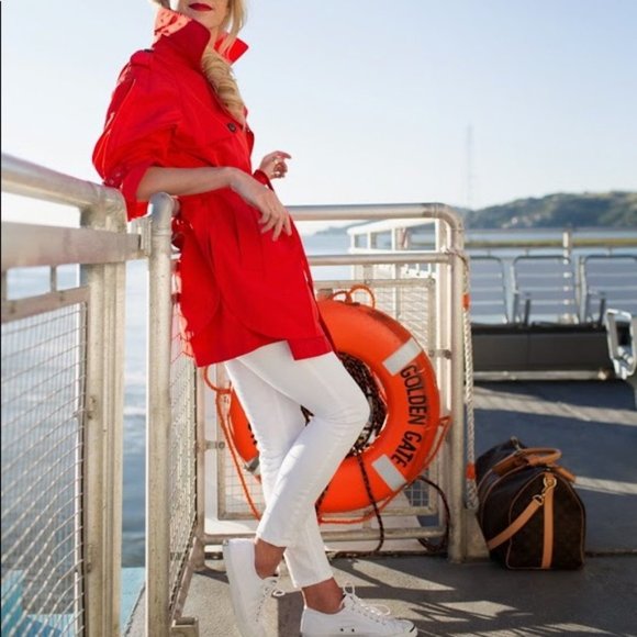 BCBGMAXAZRIA Size XS Poppy Red Short Trench Coat with Skirted Detail - Picture 2 of 12